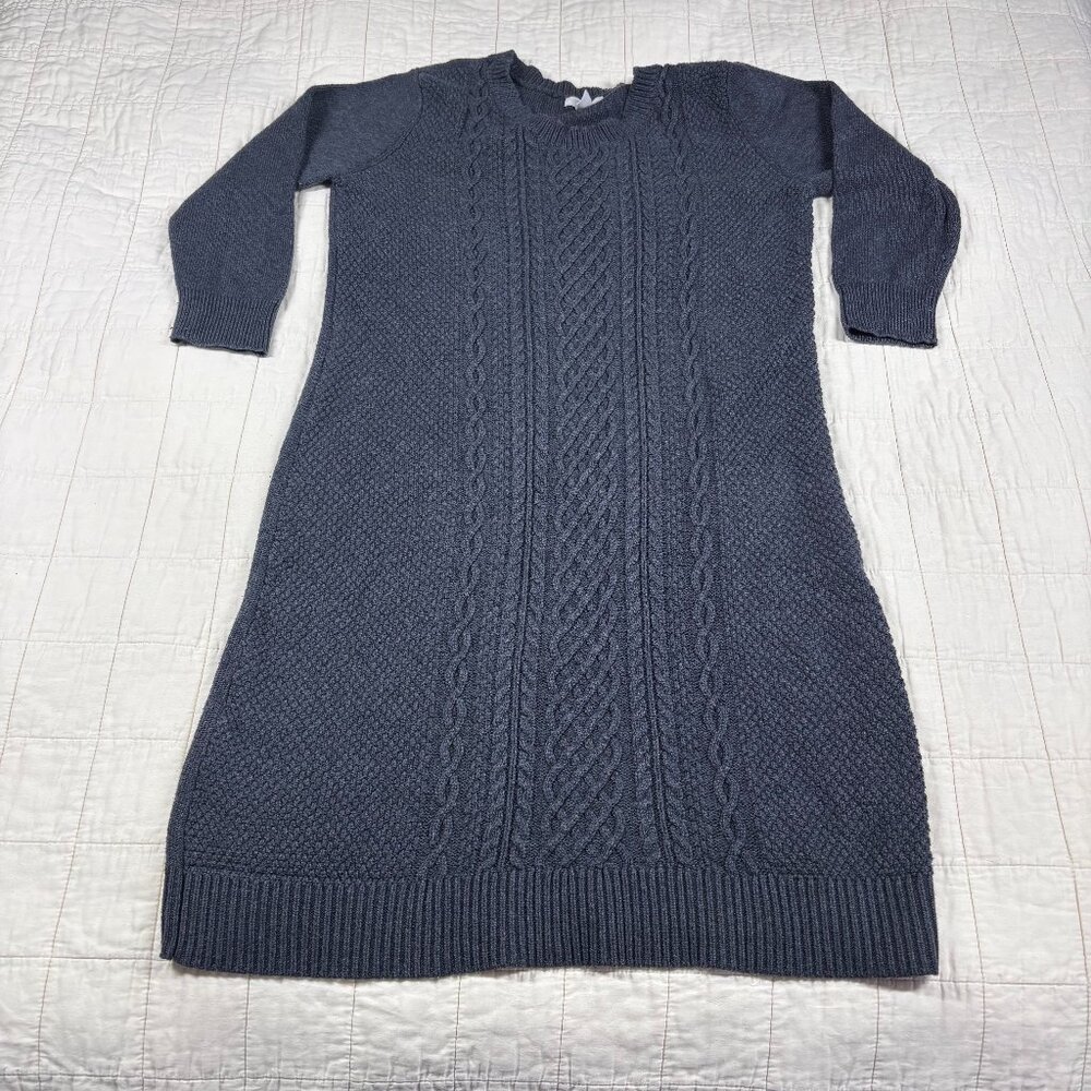 Caslon Womens M Cable Knit Sweater Dress Cotton Blend Dark Grey Basics Career